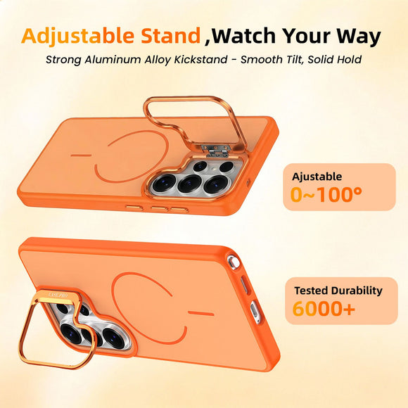 Samsung Galaxy S26 Ultra Case with Lens Kickstand, Support Wireless Charging, Military-Grade Shockproof Protection Slim Magnetic Case, Orange
