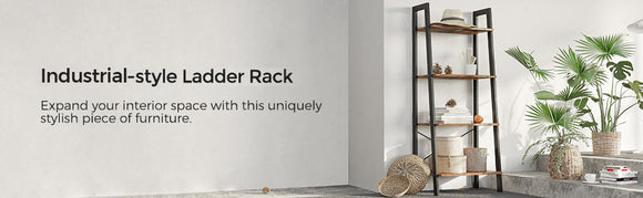 Rustic brown and black steel Metal Frame 4 Tier bookshelf