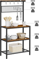 Industrial Kitchen Baker's Rack with Storage Shelves 10 Hooks and Metal Mesh Shelf 84 x 40 x 170 cm Rustic Brown-9