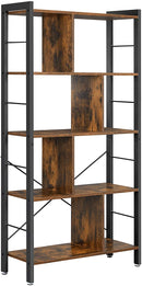 4-Tier Industrial Bookshelf Stable Iron Frame, Rustic Brown-1