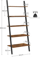 5-Tier Bookshelf Rack, Rustic Brown and Black-3