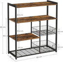 Baker's Rack with 2 Metal Mesh Baskets, Shelves and Hooks, 80 x 35 x 95 cm, Industrial Style, Rustic Brown-2