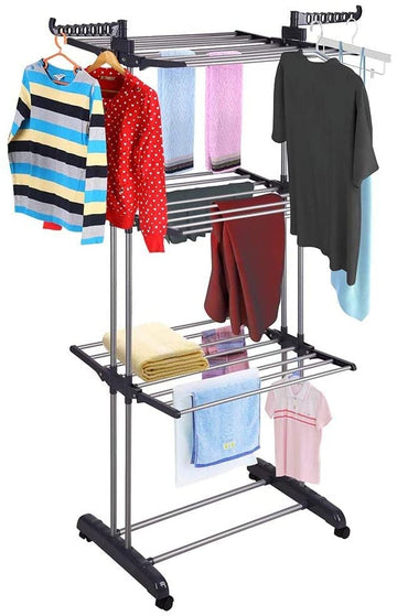 3 Tier Foldable Clothes Drying Rack for Laundry Dryer with Hanger Stand Rail Indoor - 0