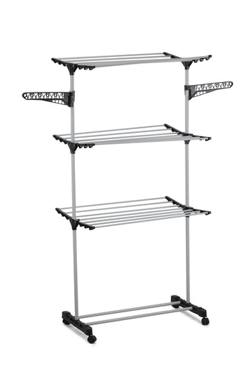 Folding 3 Tier Clothes Laundry Drying Rack with Stainless Steel Tubes for Indoor & Outdoor Home - 0