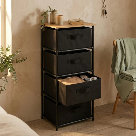 CARLA HOME 4 Drawer Fabric Storage Dresser - Steel Frame - Black - Storage Rack - Rustic