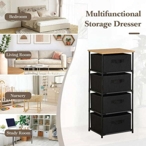 CARLA HOME 4 Drawer Fabric Storage Dresser - Steel Frame - Black - Storage Rack - Rustic