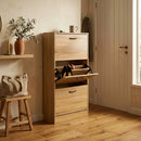 CARLA HOME 3 Flip Drawer Shoe Cabinet - Hidden Storage - Modern - Shoe Storage Cabinet - Oak-7