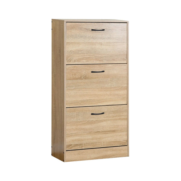 CARLA HOME 3 Flip Drawer Shoe Cabinet - Hidden Storage - Modern - Shoe Storage Cabinet - Oak