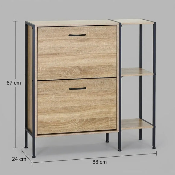 CARLA HOME 2 Flip Shoe Cabinet with Side Shelf - 88 cm Oak - Brown - Shoe Cabinet With Shelf