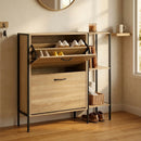CARLA HOME 2 Flip Shoe Cabinet with Side Shelf - 88 cm Oak - Brown - Shoe Cabinet With Shelf-4