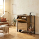 CARLA HOME 2 Flip Shoe Cabinet with Side Shelf - 88 cm Oak - Brown - Shoe Cabinet With Shelf-7