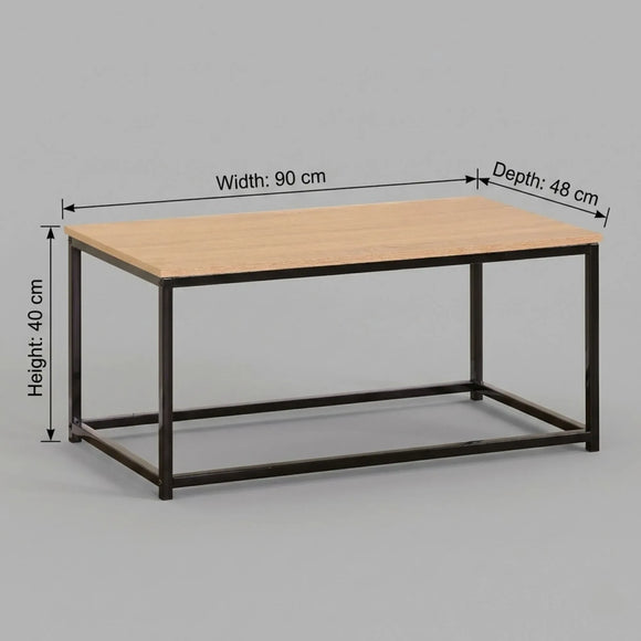 CARLA HOME Modern Rustic Coffee Table - Wood Top Metal Frame - Brown - Steel - Modern Coffee Table