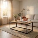 CARLA HOME Modern Rustic Coffee Table - Wood Top Metal Frame - Brown - Steel - Modern Coffee Table-5