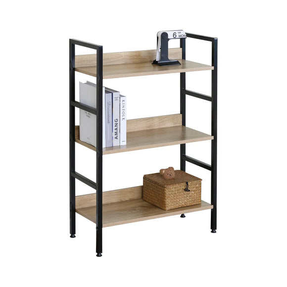 CARLA HOME 3 Tier Bookshelf - Wood Metal Display Shelf - Brown - Rustic - Steel - Living Room Office