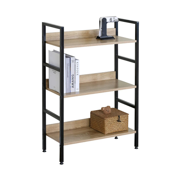 CARLA HOME 3 Tier Bookshelf - Wood Metal Display Shelf - Brown - Rustic - Steel - Living Room Office