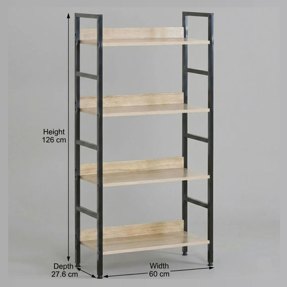 CARLA HOME 4 Tier Bookshelf - Wood Metal Display Shelf - Brown - Rustic - Steel - Living Room Office