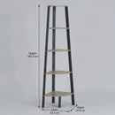 CARLA HOME 5 Tier Corner Shelf - Ladder Bookshelf - Metal Frame - Brown - Rustic-3