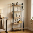 CARLA HOME 5 Tier Ladder Shelf - Wood Metal Display Bookcase - Brown - Rustic - Steel-2