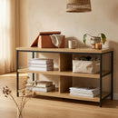 CARLA HOME Tv Stand 3 Tier Open Shelf Entertainment Console - Brown - Rustic - Steel-5