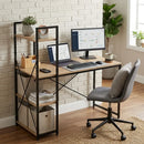 CARLA HOME Computer Desk with 4 Shelf Bookcase - Steel - Brown - Rustic - Office Desk Computer-2