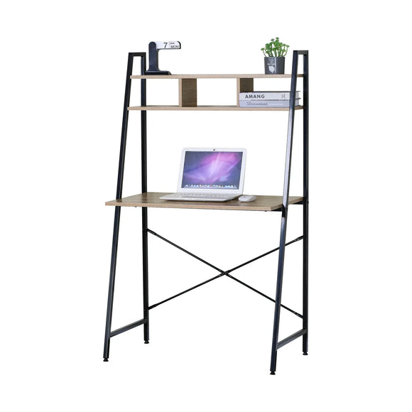 CARLA HOME Ladder Desk with Shelves - Steel Frame - Oak - 84cm - Brown - Study Desk