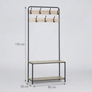 CARLA HOME Hall Tree Coat Rack with Bench - 8 Hooks - Brown - Rustic - Garment Rack-3