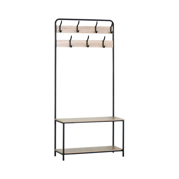 CARLA HOME Hall Tree Coat Rack with Bench - 8 Hooks - Brown - Rustic - Garment Rack