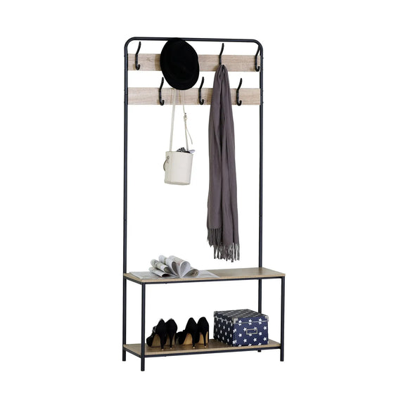 CARLA HOME Hall Tree Coat Rack with Bench - 8 Hooks - Brown - Rustic - Garment Rack
