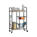 CARLA HOME Kitchen Trolley Cart with Wire Baskets - Brown - Rustic - Steel - Kitchen Rolling Cart-1