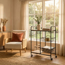 CARLA HOME Kitchen Trolley Cart with Wire Baskets - Brown - Rustic - Steel - Kitchen Rolling Cart-5
