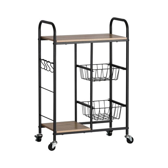 CARLA HOME Kitchen Trolley Cart with Wire Baskets - Brown - Rustic - Steel - Kitchen Rolling Cart