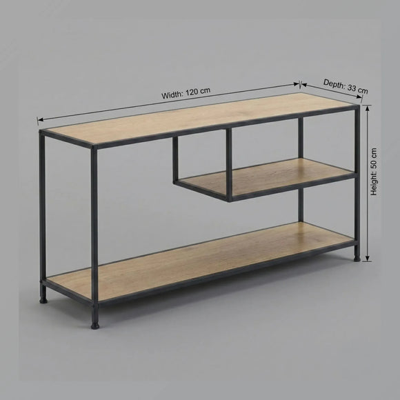CARLA HOME Industrial Console Table - 3 Shelf Open Storage - Brown - Commodity Shelf