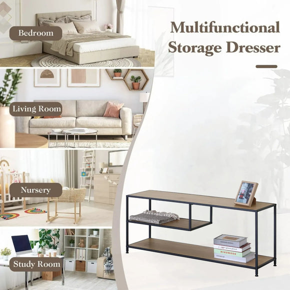 CARLA HOME Industrial Console Table - 3 Shelf Open Storage - Brown - Commodity Shelf