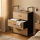CARLA HOME 3 Drawer Tallboy Large Storage Cabinet - Brown - Rustic - Steel - Chest Drawers Tallboy-5