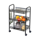 CARLA HOME 3 Tier Rolling Kitchen Trolley Cart - Metal Mesh - Black - Basic - Steel-1