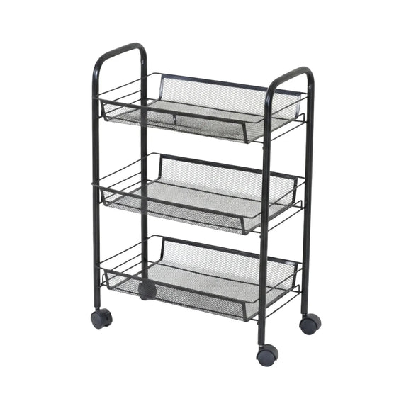 CARLA HOME 3 Tier Rolling Kitchen Trolley Cart - Metal Mesh - Black - Basic - Steel