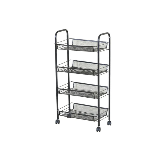 CARLA HOME 4 Tier Rolling Kitchen Trolley Cart - Metal Mesh - Black - Basic - Steel