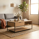 CARLA HOME Coffee Table with Drawer - Wood and Metal Frame - Brown - Rustic - Steel-2