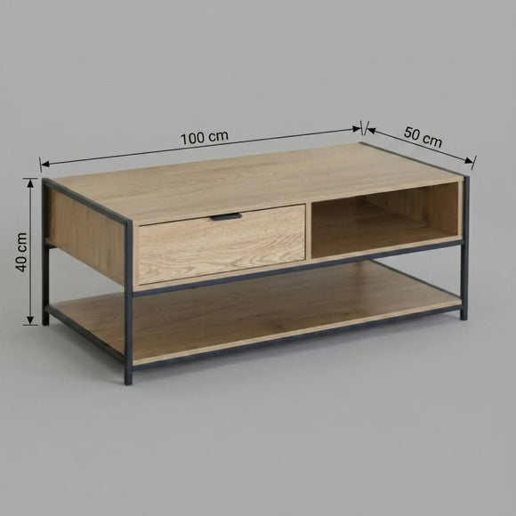CARLA HOME Coffee Table with Drawer - Wood and Metal Frame - Brown - Rustic - Steel