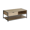 CARLA HOME Coffee Table with Drawer - Wood and Metal Frame - Brown - Rustic - Steel-8