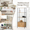 CARLA HOME Bookcase with Cabinet - 3 - Tier Display Shelf - Brown - Storage Cabinet-4