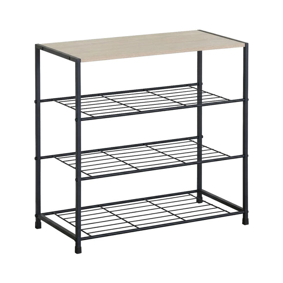 CARLA HOME 4 Tier Shoe Rack with Mdf Top Shelf - Metal - Brown - Rustic - Steel - Metal Mesh Shelves