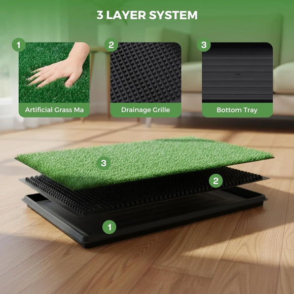 CARLA HOME Dog Grass Pad with Tray - 3-Layer - Outdoor - Puppy Potty Pad Grass