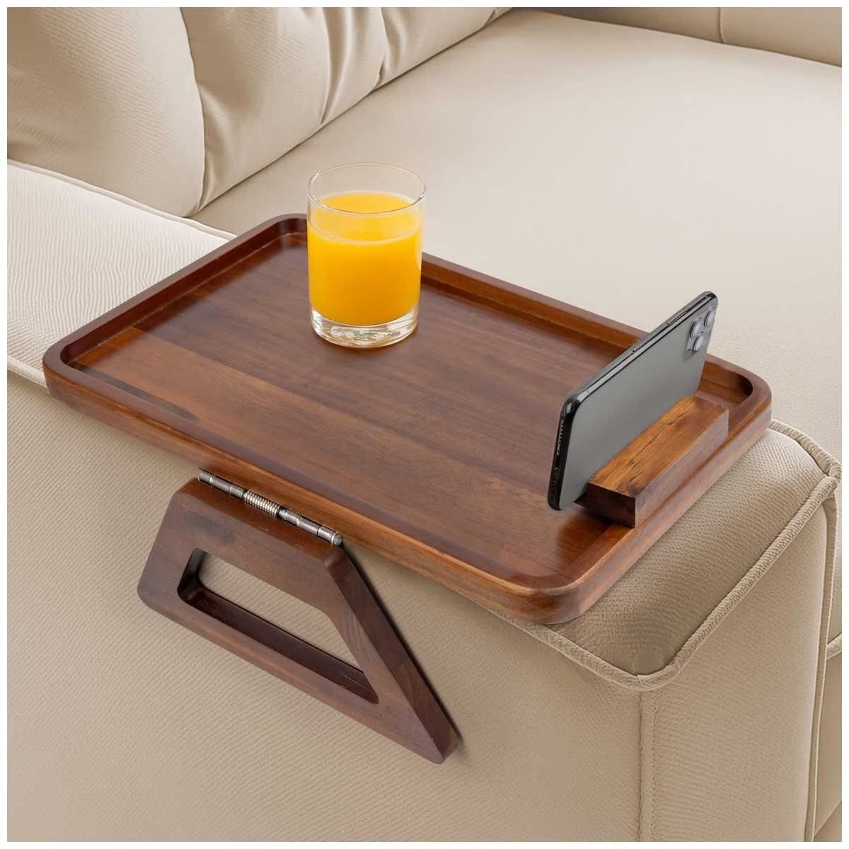 Smart Design Acacia Sofa Armrest Tray - 0