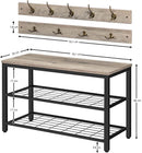 Industrial Design Entryway Shoe Rack with Coat Hooks Organizer (Grey)-4