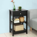 Black Bedside Table with 1 Drawer and 2 Shelves-5
