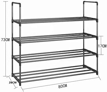4-Tier Stainless Steel Shoe Rack Storage Organizer to Hold up to 20 Pairs of Shoes (80cm, Black) - 0