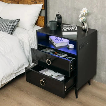 Amelia Modern LED Bedside table with USB and power socket black x 2 - 0