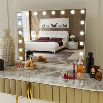 Beauty Mirror with 18 LED Bulbs, Colour Settings, White Frame,  and USB A and C Ports - 0