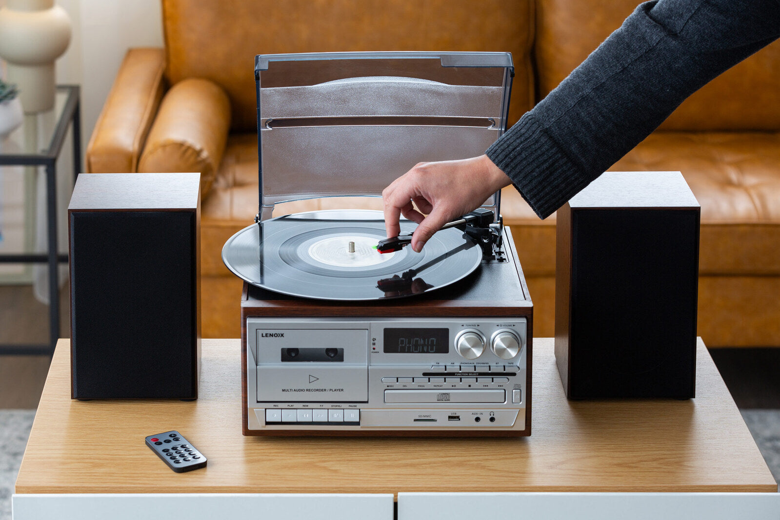 Audio Home Entertainment System (Brown) Turntable, CDs, Vinyl, Wireless Streaming & More - 0